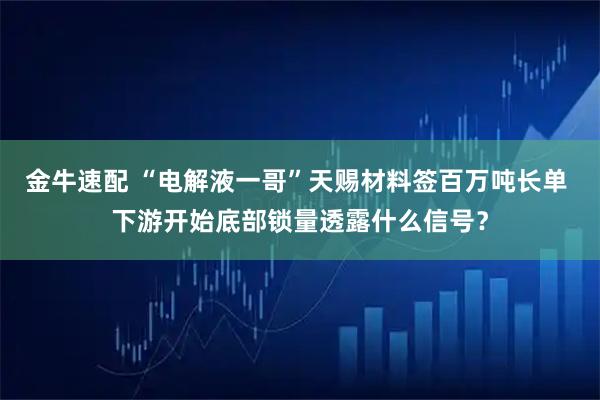 金牛速配 “电解液一哥”天赐材料签百万吨长单 下游开始底部锁量透露什么信号？